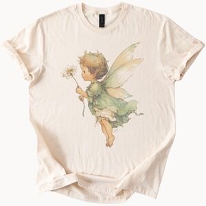 Whimsical Fairy Child Graphic Tee Vintage Illustration Art